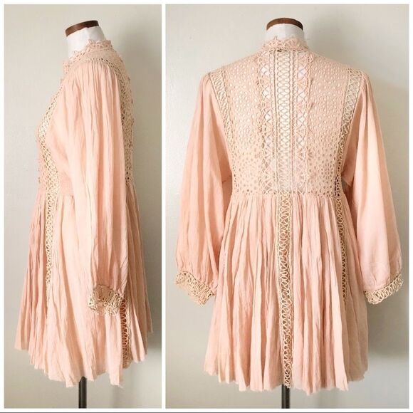Free People One Karma Eyelet Mini dress NWOT Large boho - Picture 8 of 12